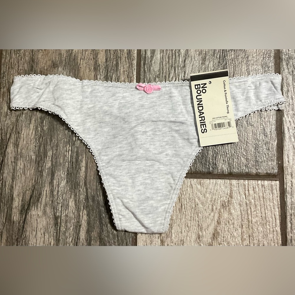 New Nobo, No Boundaries cotton & Pointelle thong panties size XS or XXXL Grey